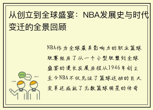 从创立到全球盛宴：NBA发展史与时代变迁的全景回顾